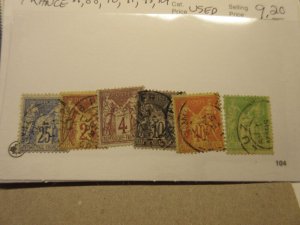 FRANCE Scott 81, 88, 90, 91, 95, 104, TYPE II, USED Cat $9.20