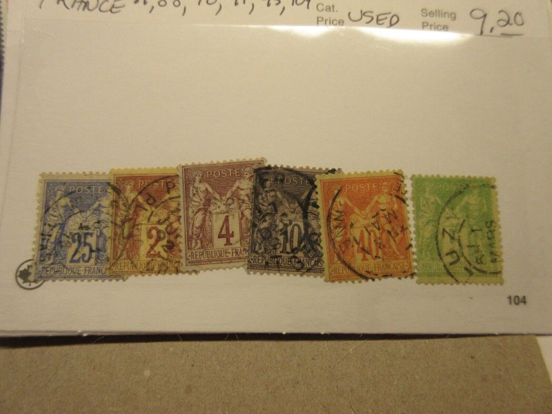 FRANCE Scott 81, 88, 90, 91, 95, 104, TYPE II, USED Cat $9.20