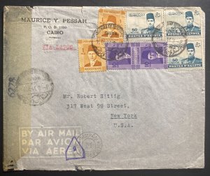 1944 Cairo Egypt Airmail Censored Cover To New York USA Via Lagos Nigeria