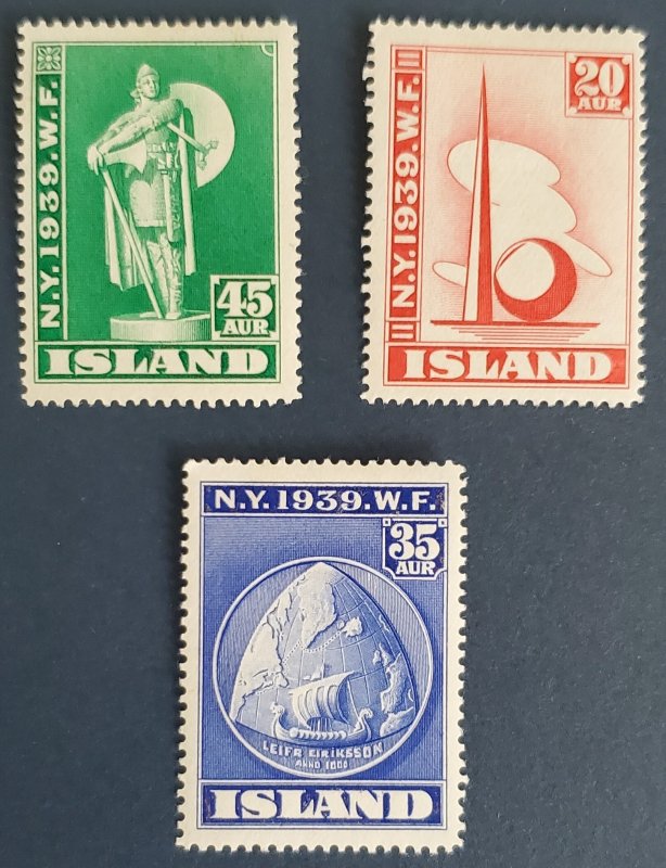 Iceland 213-215, 1939 World's Fair, Cat. value - $13.25, MH