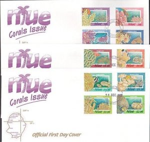 NIUE 1996 Corals definitive set complete on 3 FDCs........................29631A