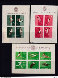 San Marino 1960 and up 6 Souvenir Sheets Sport Olympic Games MNH 15189