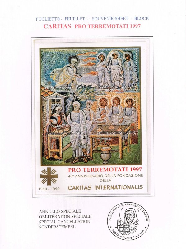 Vatican City 1997,Sc.#857 MNH ovpr. PRO TERREMOTATI, issued only as folded card