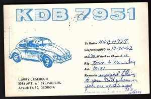 QSL QSO RADIO CARD KDB 7951,Pic of Volkswagen,Larry Leseueur,1962, (Q2199)