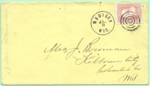 1/9/1864 cover Civil War Madison Wis to J. Bowman Kilbourn City Columbia Cty