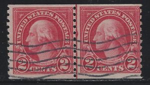 Scott # 599 lot E175  2c Washington Coil Line Pair Type I   Used