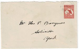 Australia 1913 Quaraiding (WA) cancel on 1d postal stationery to York