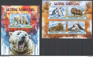 2017 Sierra Leone Global Warming Animals Birds Fauna #8285-8+Bl1186 ** Fd0045