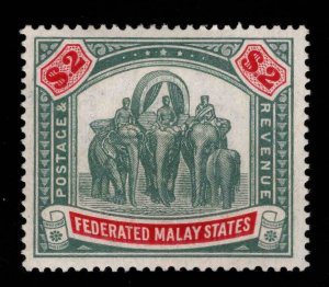 MALAYA Scott 74  Mint Hinged, MH* $2 1926 Elephants and Howdah stamp with wmk 4