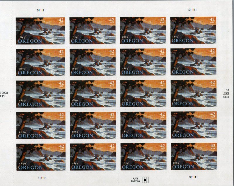 ZAYIX US 4376 MNH Oregon Statehood Pacific Coastal Scene Sheet 060823SL16M