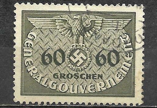 Germany General Government Stamp Swastika Eagle 60 Groschen Used