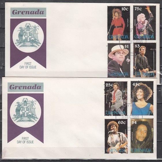 Grenada, Scott cat. 1673-1680. Popular Singers issue. 2 First day covers.