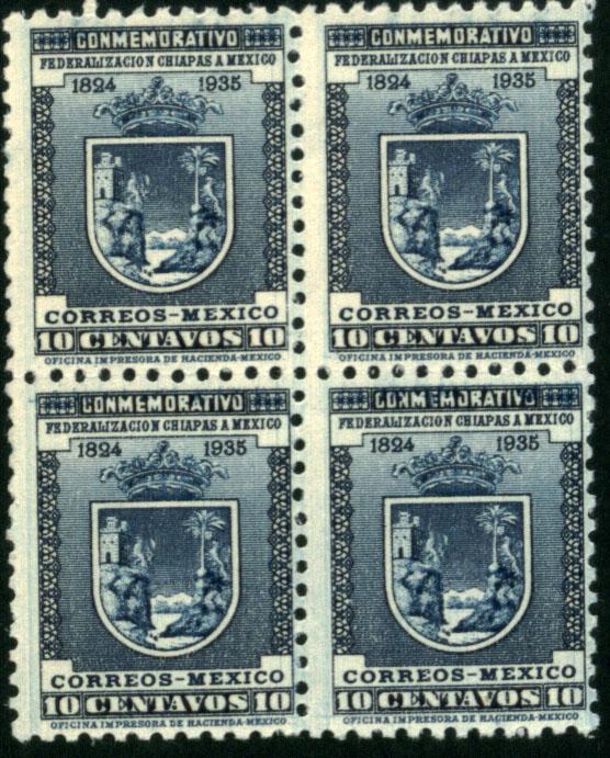 MEXICO 722, 10c Arms of Chiapas. Block of four. Mint NH(380)