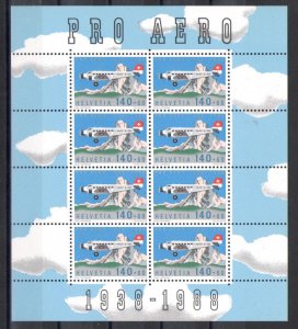 1988 SWISS, Airmail #49, MiniSheet Cinquantenario Pro Airplane, 8 Piece Minifo,