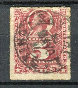 CHILE; 1877-78 classic Columbus rouletted issue used shade of 5c. Postmark