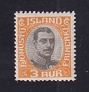 Iceland    #O40  MH   1920  Christian X   3a   centre in grey-black