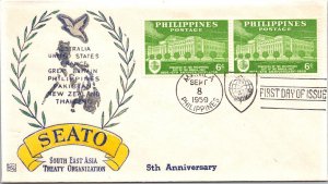 Philippines FDC 1959 - SEATO 5th Anniversary - 2x6c Stamp - Pair - F43389