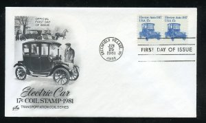 US 1906 Transportation Issue 17c Electric Auto UA ArtCraft cachet FDC