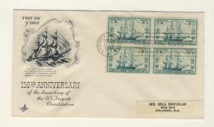 US - 1947 -Scott 951 FDC 3c Frigate Constitution (Art Craft Cachet) Block of 4