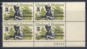 US #1330 5c Davy Crockett Plate Block of 4 (MNH) CV $1.00