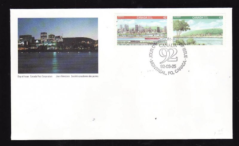 Canada-Sc#1405a-stamps on FDC-Canada 92-Montreal-Ville-Marie-1992-