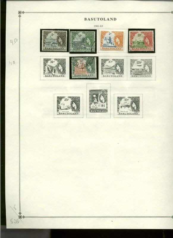 Collection, Basutoland 1933/1966, on  Scott Album Pages Catalog $49 Mint & Used