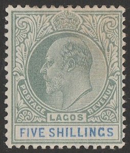 NIGERIA - LAGOS 1904 KEVII 5/- green & blue, wmk crown CA.