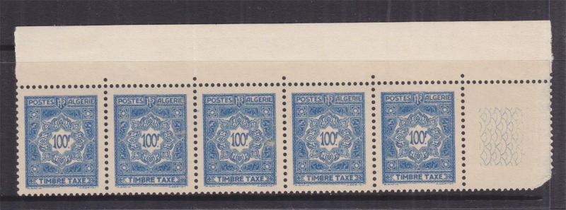 ALGERIA, Postage Due, 1953 100f. Blue, marginal strip of 5, mnh. 