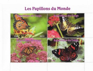 Congo Republic 2013 Butterflies Souvenir Sheet of 4 NH VF