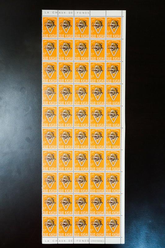 South Kasai Inverted Overprint Tiger Stamp Lot Blocks of 50 Collection