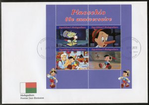 Madagascar 2020 Disney 80th Anniversary of Pinocchio sheet first day cover