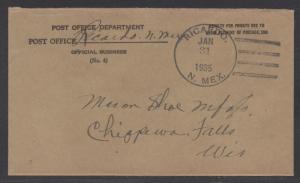 **US Stampless Cover, Ricardo, NM  January 31,1935, Dead Post Office