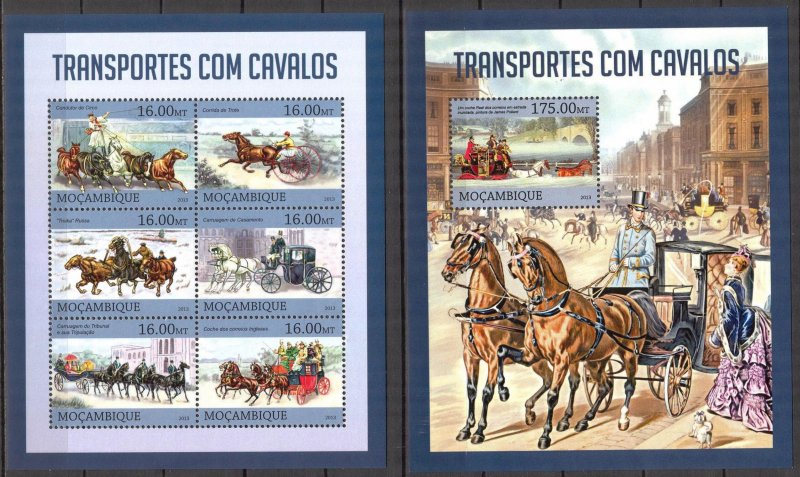 Mozambique 2013 Transport Horses Sheet + S/S MNH