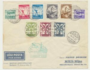 HUNGARY 1933 WIPA BUDAPEST TO VIENNA FLIGHT COVER, Sc#26-34 NICE !!!