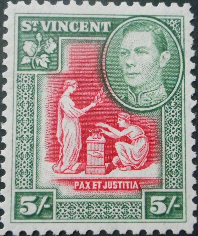 St Vincent 1938 GVI Five Shillings SG 158 mint