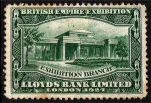 1924 Great Britain Poster Stamp British Empire Exhibition Lloyds Bank (Green)