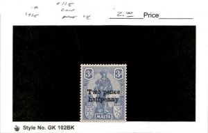 Malta, Postage Stamp, #115 Mint LH, 1922 (AC)