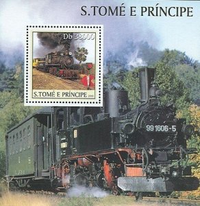 SAO TOME - 2003 - Old Steam Trains - Perf Souv Sheet - Mint Never Hinged