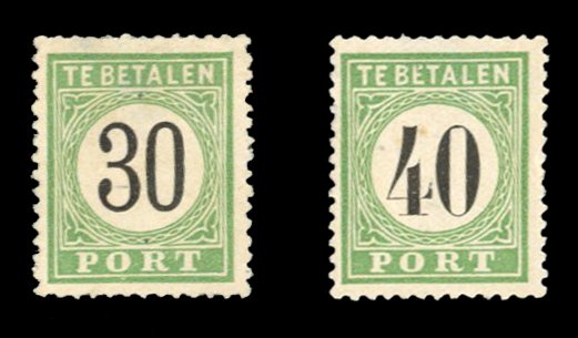 Netherlands Colonies, Netherlands Antilles #J8-9 Cat$32, 1889 30c green and 4...