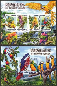 Sao Tome and Principe 2015 Birds Parrots sheet + S/S MNH