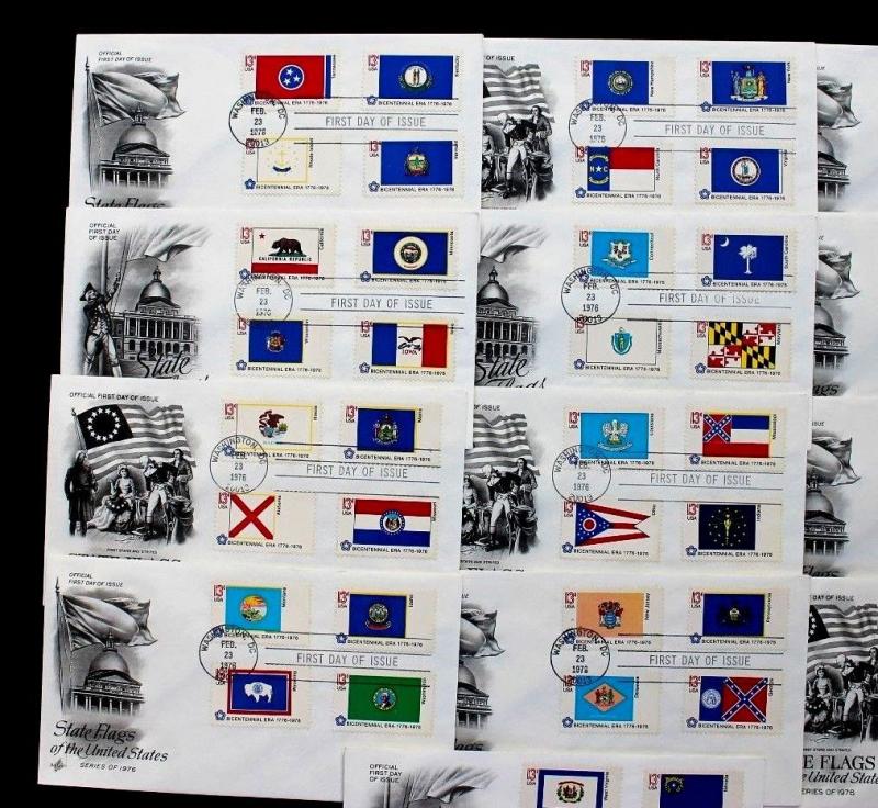 US #1633-1682 FDC Unaddressed 13c STATE FLAGS 10 COVERS ARTCRAFT  DC CANCELS