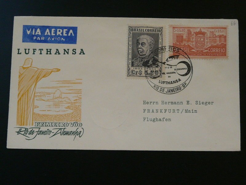 first flight cover Lufthansa 1956 Rio de Janeiro Brazil to Frankfurt 91481