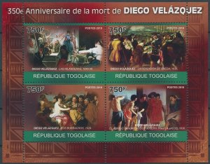 Togo 2010 MNH Art Stamps Diego Velazquez Paintings 350th Memorial Anniv 4v M/S