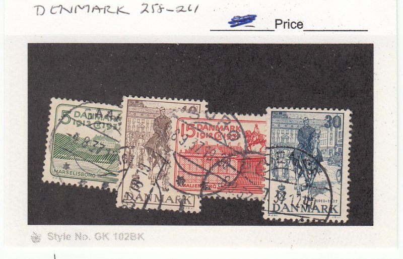 J26088 jlstamps 1937 denmark set used #258-61 designs , all checked