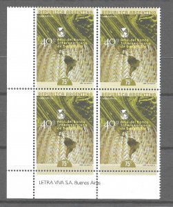 ARGENTINA 1999 40 ANNIV. INTER-AMERICAN DEVELOPMENT BANK BLOCK OF FOUR SC 2078