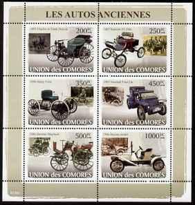 Comoro Islands 2008 Early Cars perf sheetlet containing 6...