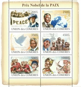 Comoros 2008 - Nobel Peace Prize Recipients - Sheet of 6 Stamps - MNH