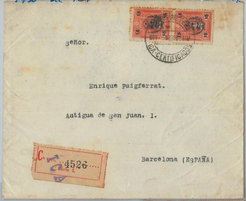 69334 -  PERU   - POSTAL HISTORY - REGISTERED COVER from ICA to SPAIN  1930