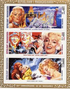 Madagascar 1995  Marilyn Monroe Sheetlet  Collective Perforated Sc.#1289-91 MNH