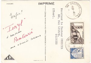 ANDORRA Fr. cover postmarked 31 Dec. 1949 - Dear Doctor postcard to France